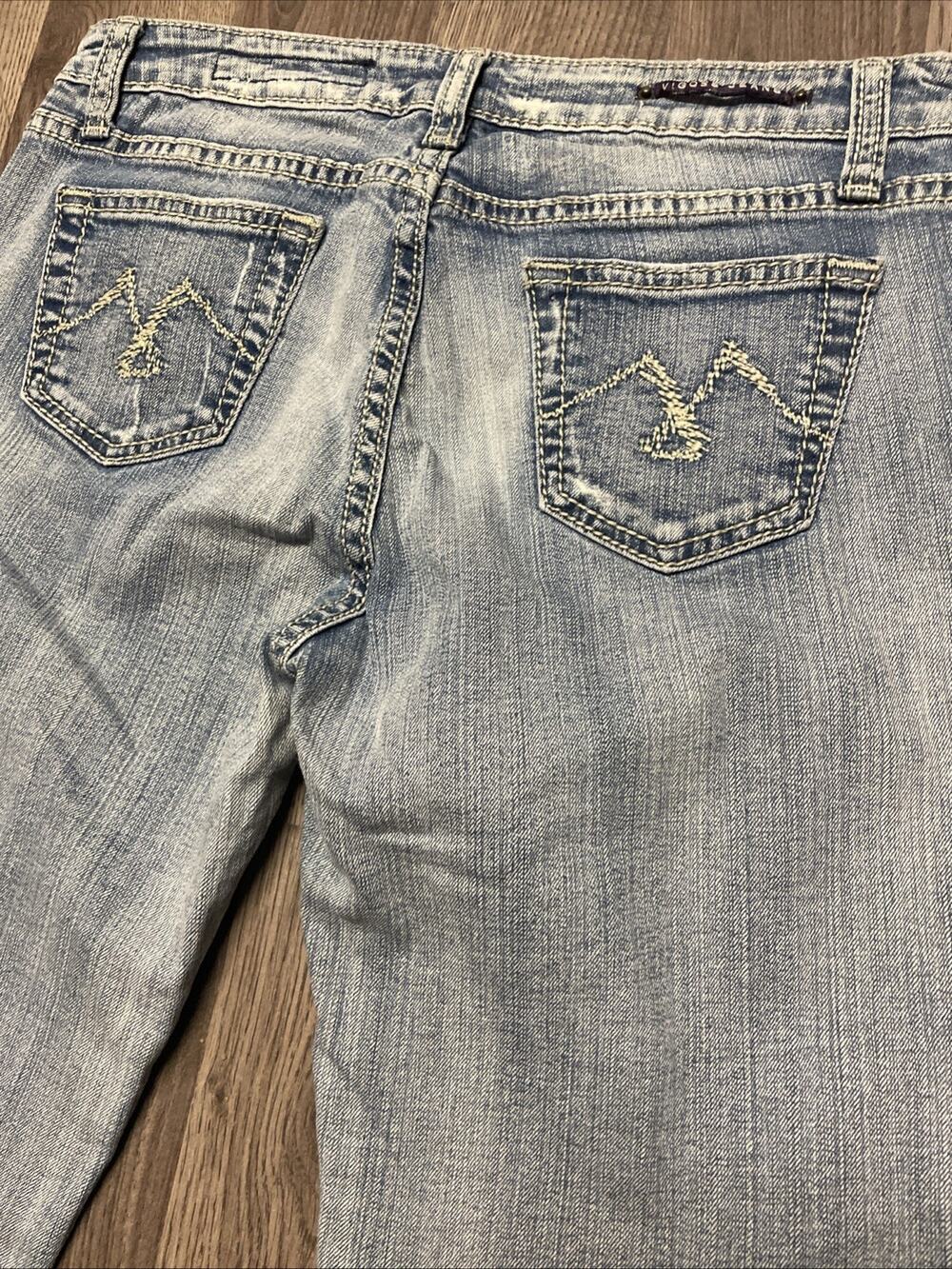 Vigoss Jeans Womens Size 9 Light Wash Straight Leg Embroidered Stretch Denim